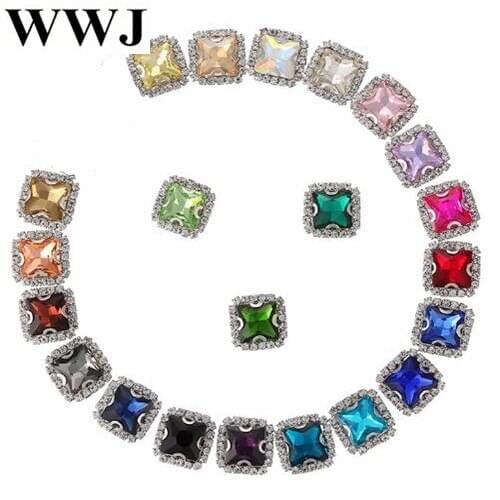8mm 10mm 12mm 14mm 20pcs/bag Crystal glass sew on stone with claw,Square shape Crystal buckle loose rhinestones