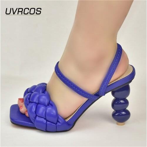 2021 Blue Color Banquet For Women Simple Party Prom Summer Slippers Italian Low Heels Summer Sandals For Wedding Elegant Shoes