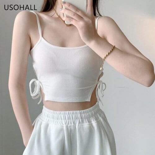 USOHALL 2021 Summer New Sexy Side Slit Slim Camis Tank Tops