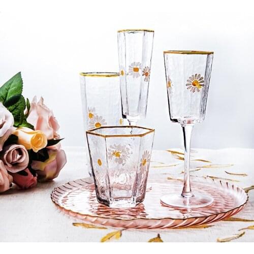 Japanese Daisy Drinkware Glass Cups INS Crystal Glasses Heat-resistant Coffee Cups Glassware Water Wine Glass Champagne Glasses