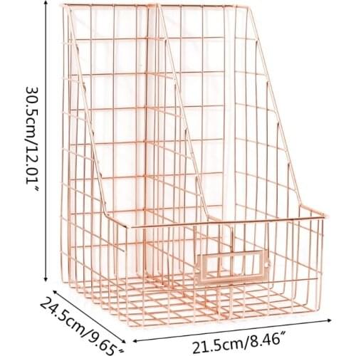 Nordic Iron Double Grid File Holder Desk Shelf Magazine Book Storage Organizer