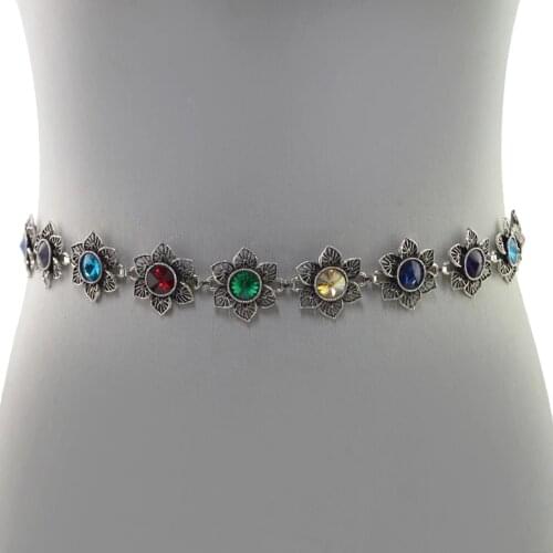 Fashion New Silver-plated Alloy Crystal Flower Waist Chain Female Color Beach European And American Temperament Waist Chain