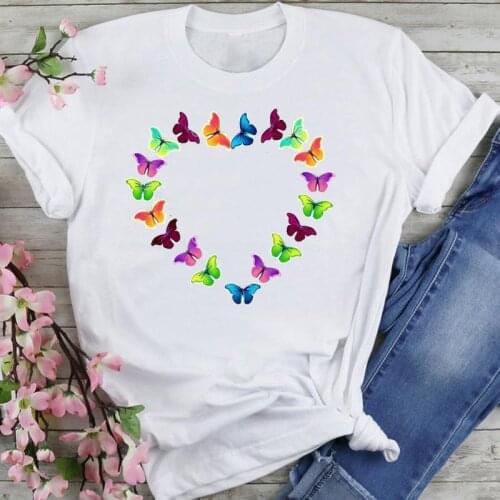 Women Graphic 2021 Love Butterfly Watercolor Cartoon Fashion Summer Female Clothes Print Short Sleeve Tops Tees Tshirt T-Shirt