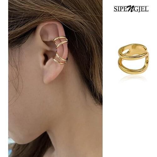 SIPENGJEL Vintage Metal Ear Cuff Clip Earrings Non Pierced Ears Cuff Fake Piercing Earring Women Fashion Party Jewelry 2021