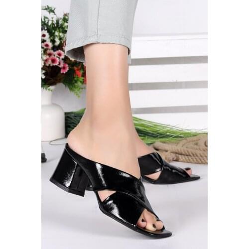 Woggo Pnt 527172 Wrinkled Patent Leather Daily 5 Cm Heel Women Slippers