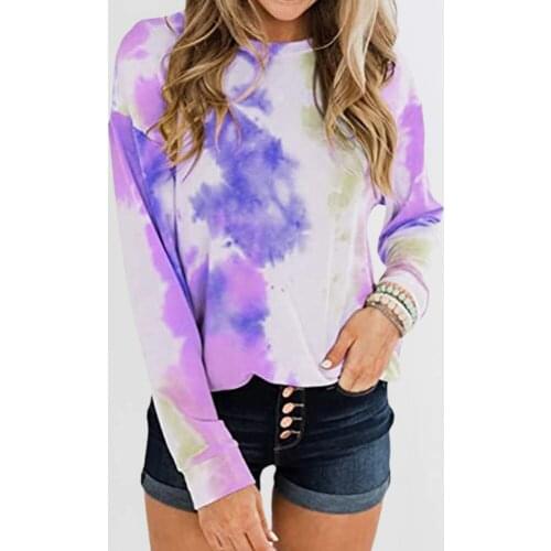 Womens Hoodies Oversize Pullovers Female Streetwear Multicolor Casual Long Sleeve O-neck Sweatshirt Loose Tie Dye Tops