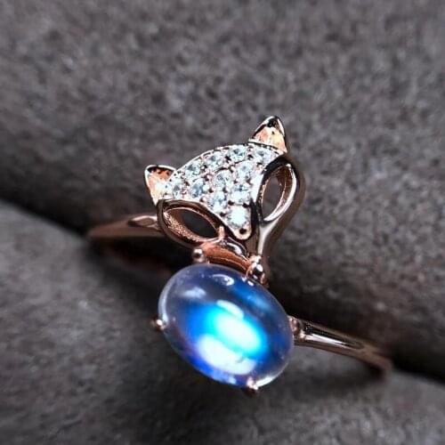 Natural Moonstone Fox Ring S925 Sterling Silver Fine Fashion Charming Weddings Jewelry for Women Free Shipping