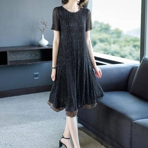 2021 Vintage Black Mesh Sexy Midi Dresses Summer Plus Size Solid Short Sleeve Dress Elegant Women Bodycon Party Vestidos Y884
