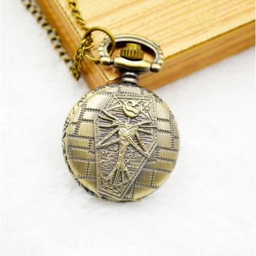 10pcs/lot Antique Bronze The Nightmare Before Christmas Design Pocket Watch With Necklace Chain Free Shipping