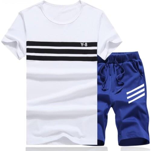 2020 Brand Summer Men Set 2PC Sporting Suit Short Sleeve T shirt+Shorts Two Piece Set Sweatsuit+Pants Quick Dry Tracksuit Men