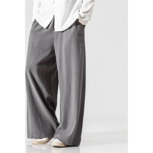 2021 Chinese Style Mens Loose Cotton Linen Pants Retro Wide-leg Hakama Plus Size Harajuku Casual Pants 5xl Men Clothing