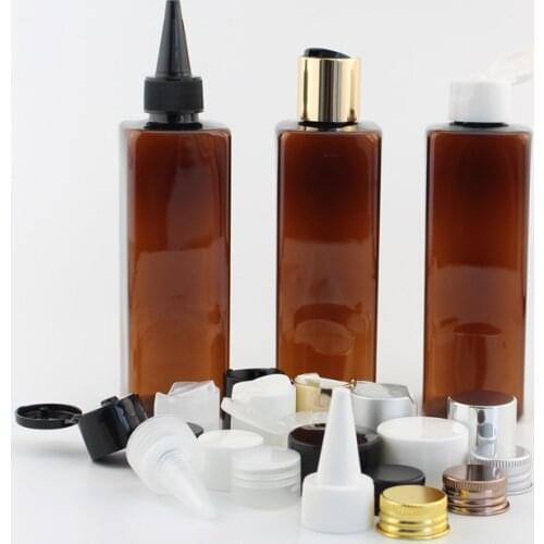 250ml Empty Brown Plastic Bottle With Screw Caps , Square PET Bottles With Aluminum Cap , Shampoo Container 25pc/lot
