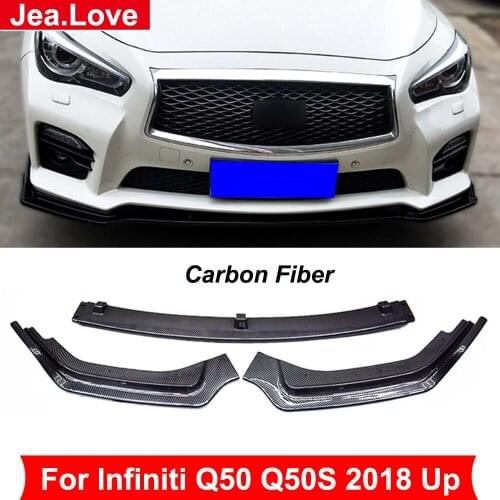 3 pcs/Set Carbon Fiber / ABS Front Bumper Lip Diffuser Spoiler Front Shovel Car Exterior Decoration For Infiniti Q50 Q50S 2018
