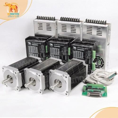 Free ship! Wantai 3 Axis Nema 34 Stepper Motor 85BYGH450E-060 6A 1500oz-in+Driver DQ860MA 80V 7.8A 80V 256Micro CNC Cut &Engrave