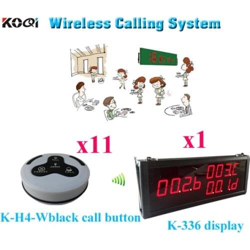 Wireless Waiter Call Button Systems (K-336 Big LED Display K-H4 Waterproof Table Button ) (1 display 11 call button)