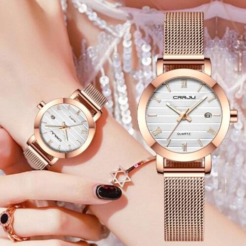 2020 New CRRJU Japan Movement Women Watches Top Brand Luxury Charm Rose Gold Ladies Wristwatch Waterproof Date Quartz Girl Clock