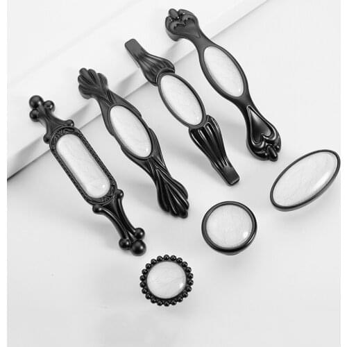 Black Drawer Cabinet Furniture Handle Crystal Vintage Luxury Wardrobe Kitchen Cupboard Door Pull Metal Hardware American Knob