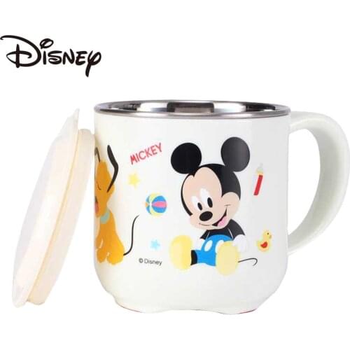 Disney childrens cup Family drinking milk cup with scale anti-fall baby stainless steel mouth cup for milk powder coffee cup