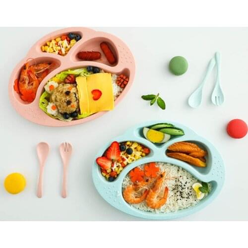 Baby Cartoon Whale Shape Dinner Plate Childrens Tableware Set Straw Partition Plate For Food Fruit Salad Baby Training Tools