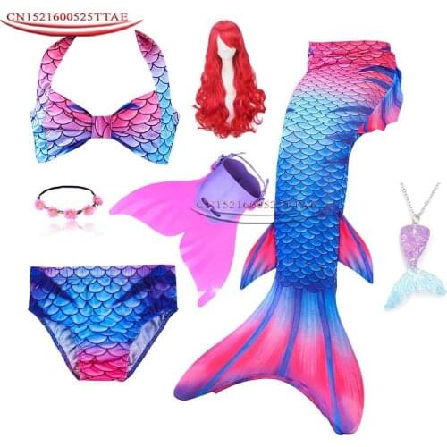 2020 Kids Children Mermaid Tails For Swimming Wig Mermaid Tail With Monofin Girl Costumes Swimmable Swimsuit With Bikini Flipper