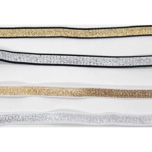 Width Elastic 10mm Stretch Black Gold Silver Single Ribbon Tape Trim Applique Sewing Supplies Material for Clothes Strap Belt 5M