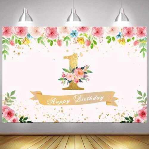1st Photo Backdrop Newborn Baby Happy Birthday Party Flower Balloon Decoration Boys Girls Photography Backgrounds Banner