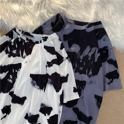 New Black white Cow print T-shirt large size short sleeve loose streetwear tees casual Harajuku women clothing Half sleeve top
