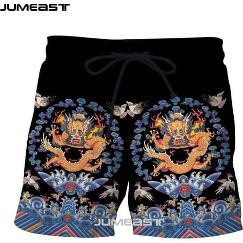 Jumeast Brand Men/Women 3D Printed Chinese Style Dragon Pattern Shorts Trunks Quick Dry Beach Casual Sweatpants Short Pants