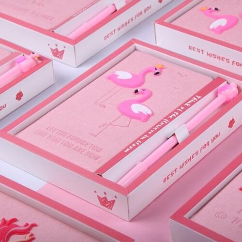 Kawaii Pink Notebook With Gel Pen Flamingo Notepad for Girls Gift Box Set School Supplies Planners Escolar Stationery Sketchbook
