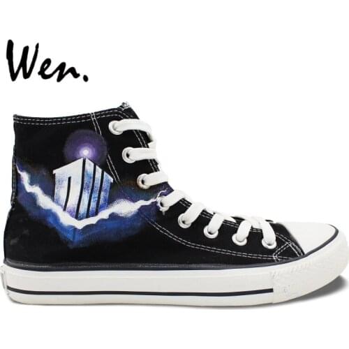 Wen Hand Painted Shoes Doctor Who Birthday Gifts Design Custom High Top Black Canvas Sneakers for Men Womens Gifts