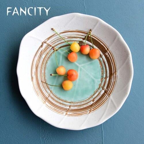 FANCITY Ceramic tableware leaf shape soup plate salad plate fruit plate dessert plate breakfast plate household
