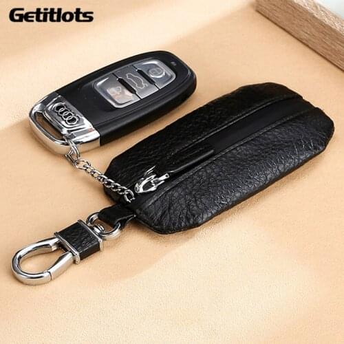 Key Wallet Unisex Genuine Leather Waterproof Zipper Key Purse Mini Card Bag Car Key Bag Housekeeper Wallet Chain Purse Keychain