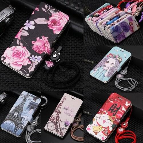 Leather Case For iPhone 11 Pro XS Max Cute Painted Flip Wallet Stand Cover For iPhone 6 6S 7 8 8 Plus For iPhone 5 5S 5C XR Capa