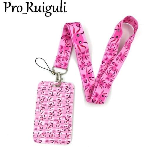 Axolotl Pink Dragon Creative Lanyard Card Holder Student Hanging Neck Phone Lanyard Badge Subway Access Card Holder Accessories