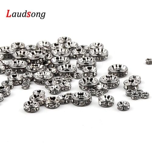 50pcs Gold Sliver 4 6 8 10mm Crystal Rhinestone Rondelles Round Loose Spacer Beads For DIY Bracelet Jewelry Making Accessories