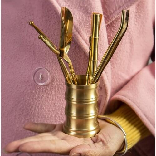 Brass Six Gentlemen Kung Fu Tea Utensils Japanese Tea Ceremony Gentlemen Tea Making Tools Tea Basin Tea Clip Tea Spoon Knife Set