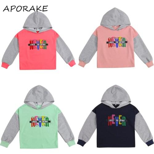 2021 4-9Y Casual Toddler Baby Boy Girl Hoodies Colorfull Letter Print Patch Long Sleeve Hooded Sweatshirt Spring Fall Outwear