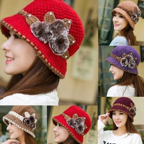 Fashion Women Lady Winter Warm Crochet Knitted Flowers Decorated Ears Hat Decorated Ears Hat Freeship Fleece Outdoor