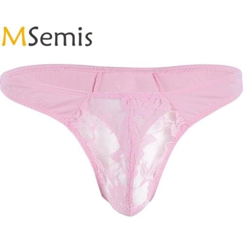 MSemis Mens Sissy Lingerie Male Gay Sissy Bulge Pouch Panties Jacquard Lace Floral G-string Bikini Thong Underwear Jockstrap New