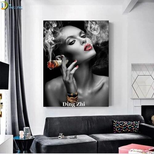 5D Full Drill Red Lips Smoking Beauty Diamond Painting Diy Diamond Mosaic Kits Handmade Cross Stitch Rhinestones Art Wall Decor