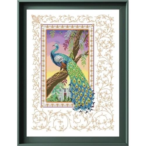 Renaissance peacock cross stitch kits Dreampattern embroidery needlework sets 18ct 14ct 11ct unprint cloth DIY handmade