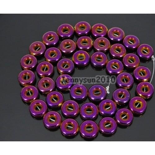 Natural Hematite Gems Stones 10mm Round Donut Ring Beads Non Magnetic Metallic Purple Jewelry Making 5 Strands/Pack
