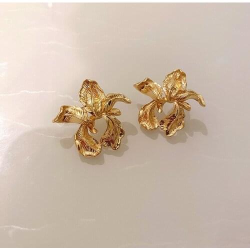 Origin Summer Unusual Irregular Twisted Flower Dangle Earrings for Women Girls Gold Color Metallic Geometric Earring Accessories