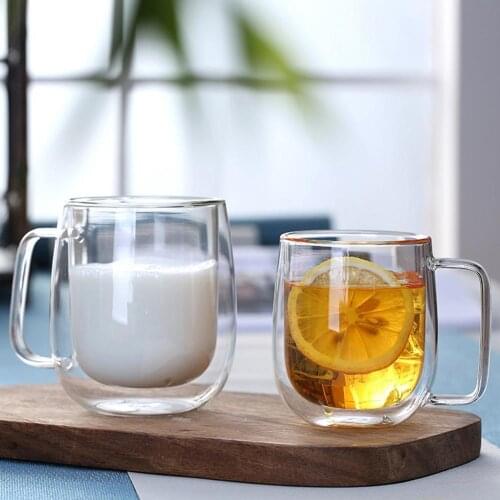 250/350ml Double Wall Transparent Cup Healthy Heat Preservation Wine/Water/Coffee Drinkware Beverage/Cocktail Mugs with Handle