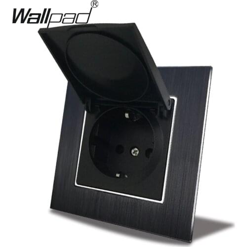 Socket with Cap Wallpad 110V-240V AC Aluminum Chrome Plate 16A Metal EU Schuko Wall Power Socket with Dust Cap Claws Mount