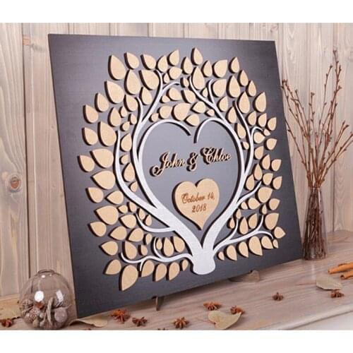 Rustic Wedding Guest Book Alternative Heart Shape Personalized Name Date Wedding Guest Book Wood Decoration Supplies