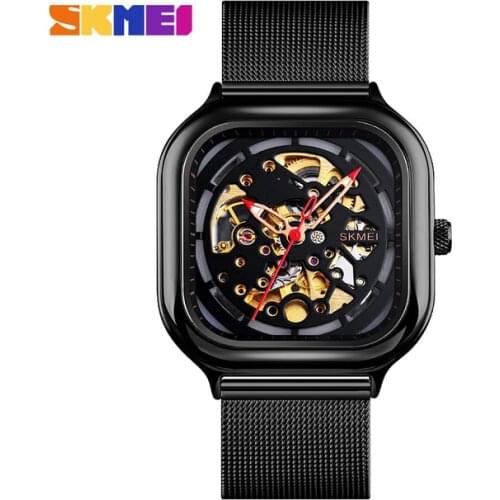 SKMEI Mechanical Men Watch Automatic Watch Quartz Waterproof Hollow Art Strainless Steel Strap montre homme 9184 Clock