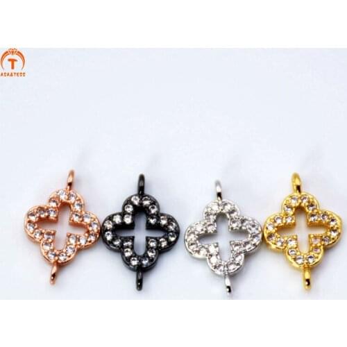 Quatrefoil CLOVER Connector Micro Pave CZ Clover Charm Black Rose Quatrefoil Connector