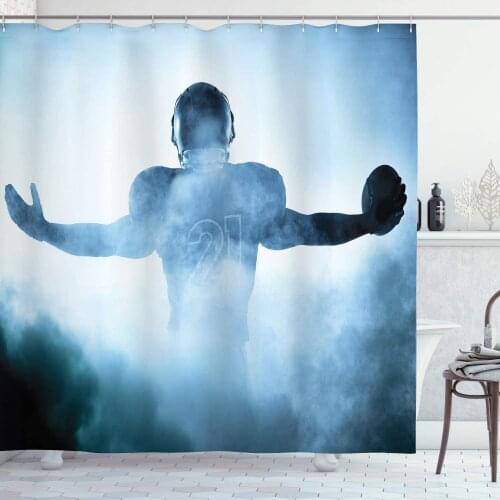 Sport Shower Curtain Heroic Shaped Rugby Player Silhouette Shadow Standing in Fog Playground Global Sports Photo Bathroom Decor