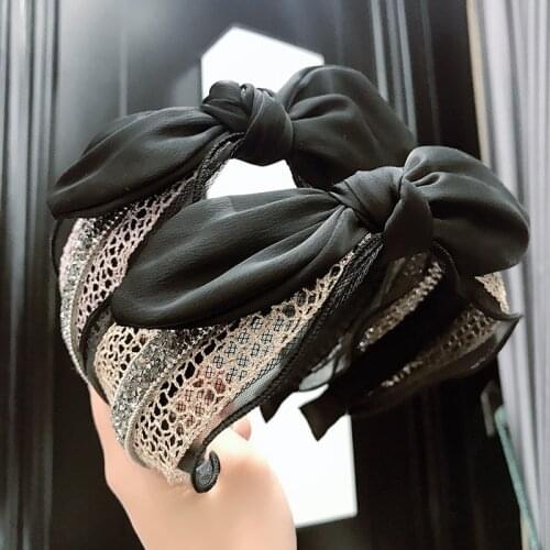 Rhinestone Mesh Hairband Rabbit Ears Cloth Bow Headband Women Girls Hair Head Hoop Bands Accessories For Girl Hairbands Headwear